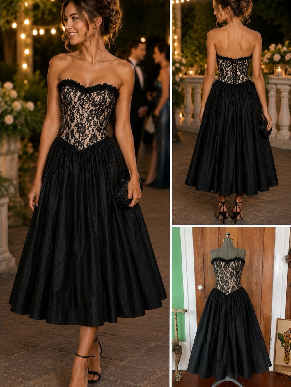 Vntg Gunne Sax Lace Corset Style Sweetheart Strapless Gown Vntg 11/Current 6❤️